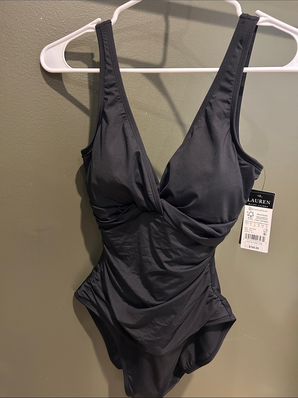 Lauren Ralph Lauren Black Twist-Front One-Piece Swim